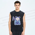 Unisex Vintage Opossum Samurai Printed Washed Tank Top