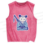 Unisex Vintage Opossum Samurai Printed Washed Tank Top