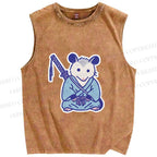 Unisex Vintage Opossum Samurai Printed Washed Tank Top