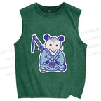 Unisex Vintage Opossum Samurai Printed Washed Tank Top