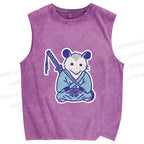 Unisex Vintage Opossum Samurai Printed Washed Tank Top