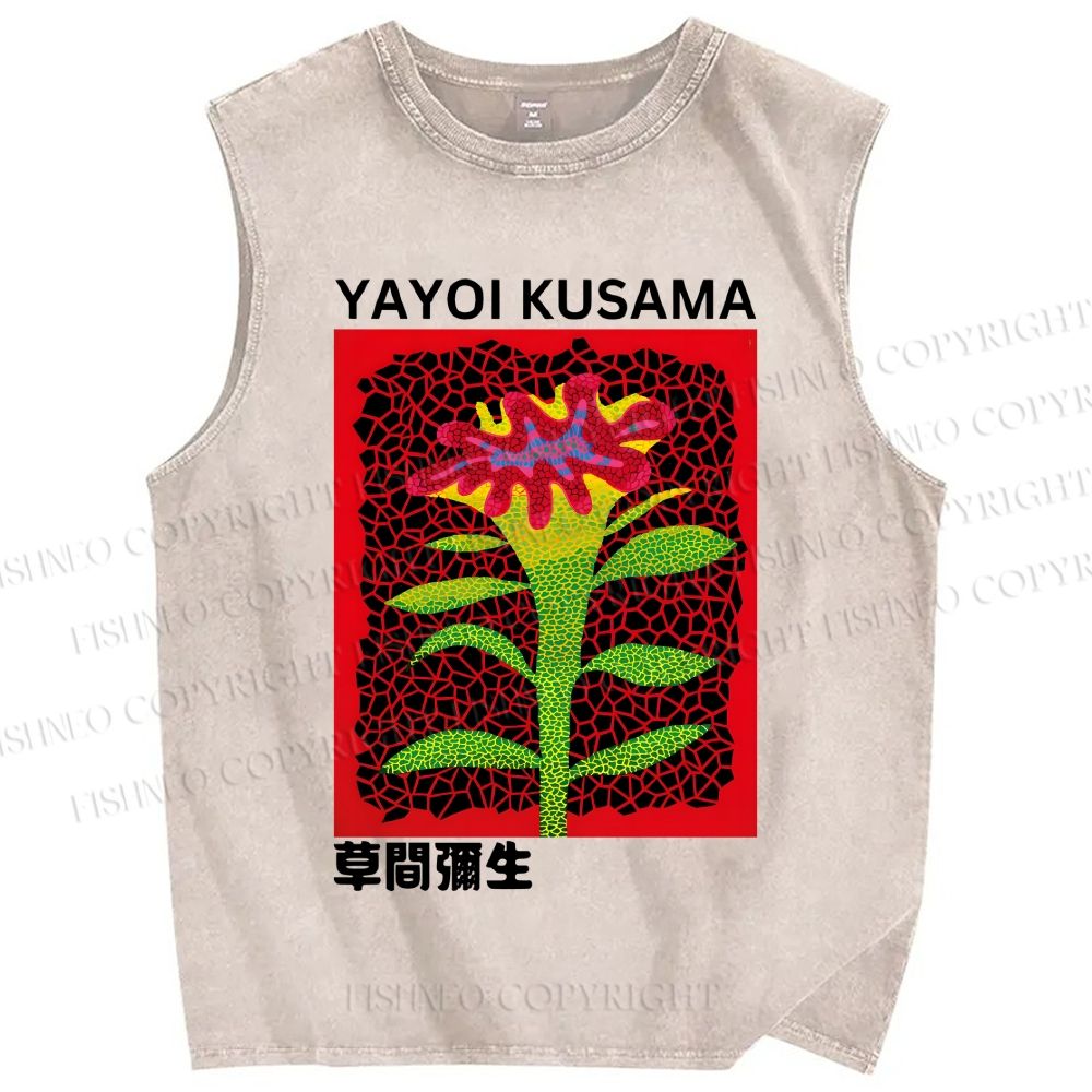 Unisex Yayoi Kusama Flower Printed Washed Tank Top