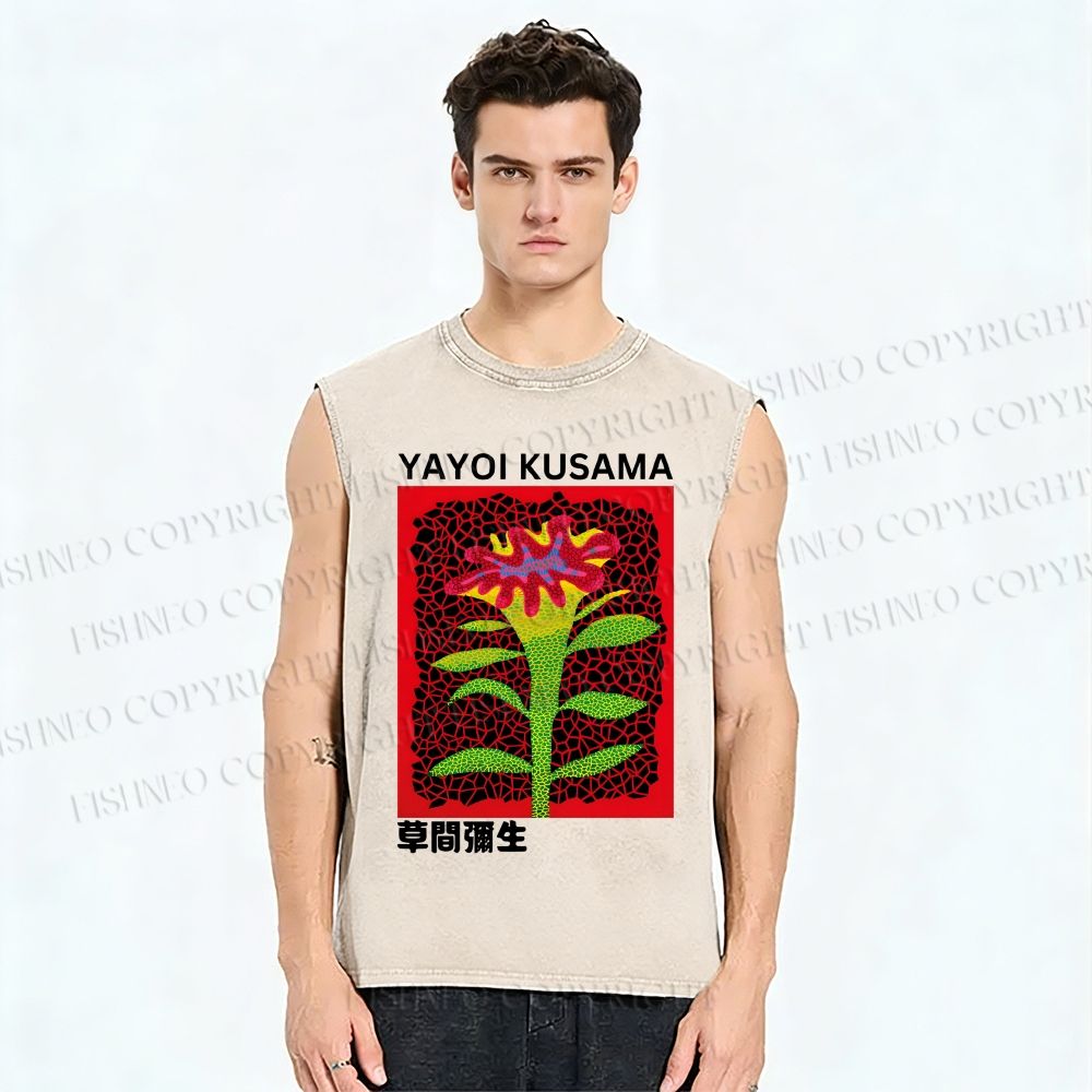 Unisex Yayoi Kusama Flower Printed Washed Tank Top