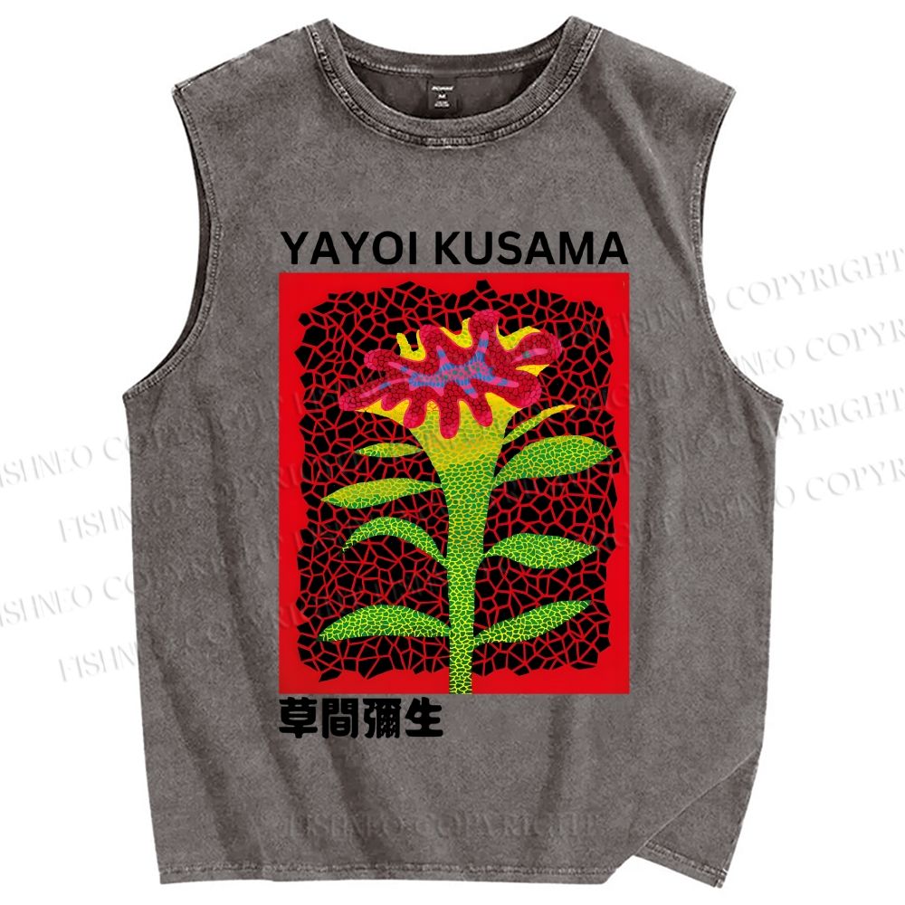 Unisex Yayoi Kusama Flower Printed Washed Tank Top