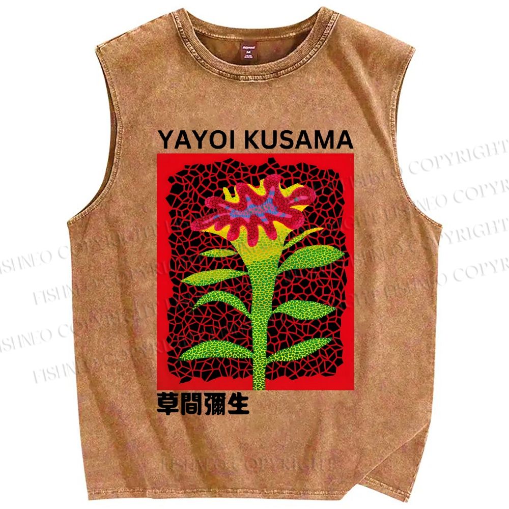 Unisex Yayoi Kusama Flower Printed Washed Tank Top
