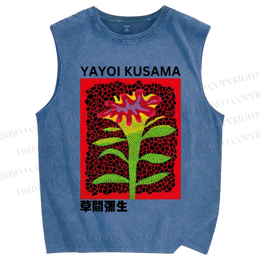 Unisex Yayoi Kusama Flower Printed Washed Tank Top