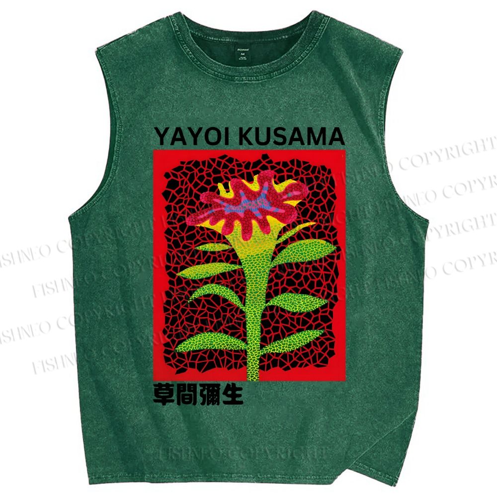 Unisex Yayoi Kusama Flower Printed Washed Tank Top