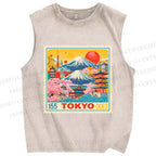 Unisex Tokyo Retro stamp Printed Washed Tank Top