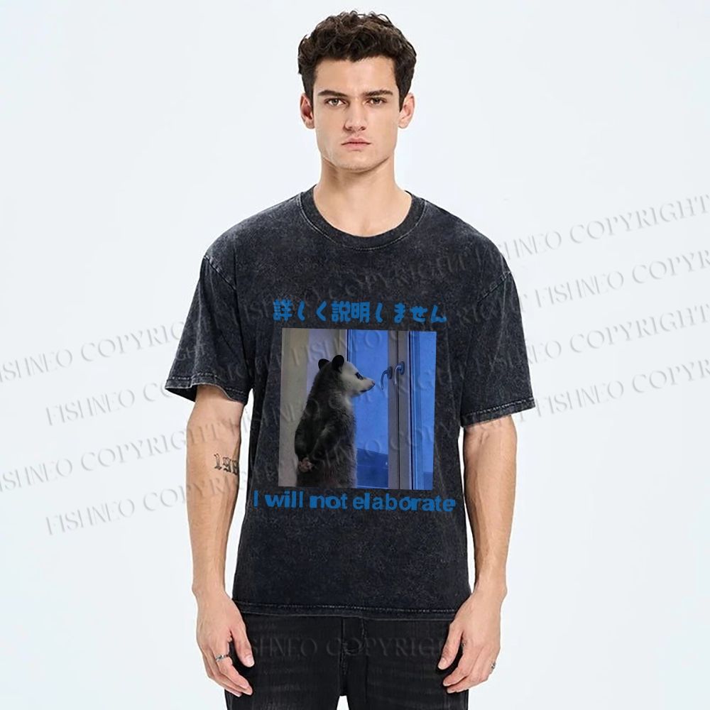 Unisex I Will not Elaborate Funny Opossum Printed Washed Tee