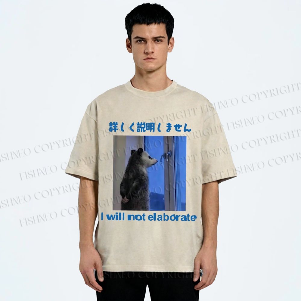 Unisex I Will not Elaborate Funny Opossum Printed Washed Tee