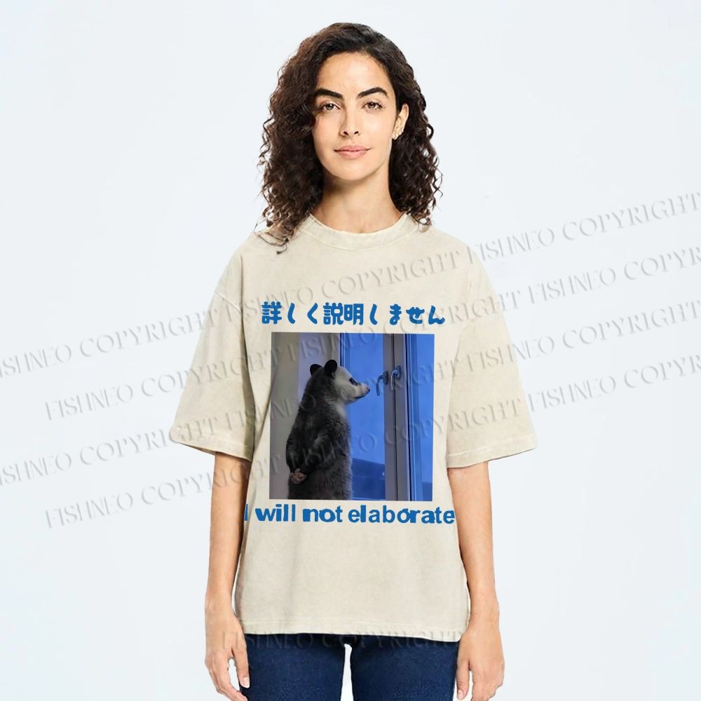 Unisex I Will not Elaborate Funny Opossum Printed Washed Tee