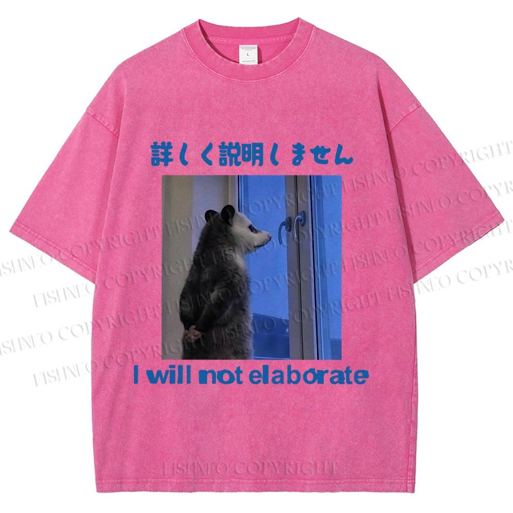 Unisex I Will not Elaborate Funny Opossum Printed Washed Tee