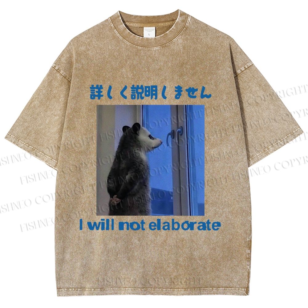 Unisex I Will not Elaborate Funny Opossum Printed Washed Tee