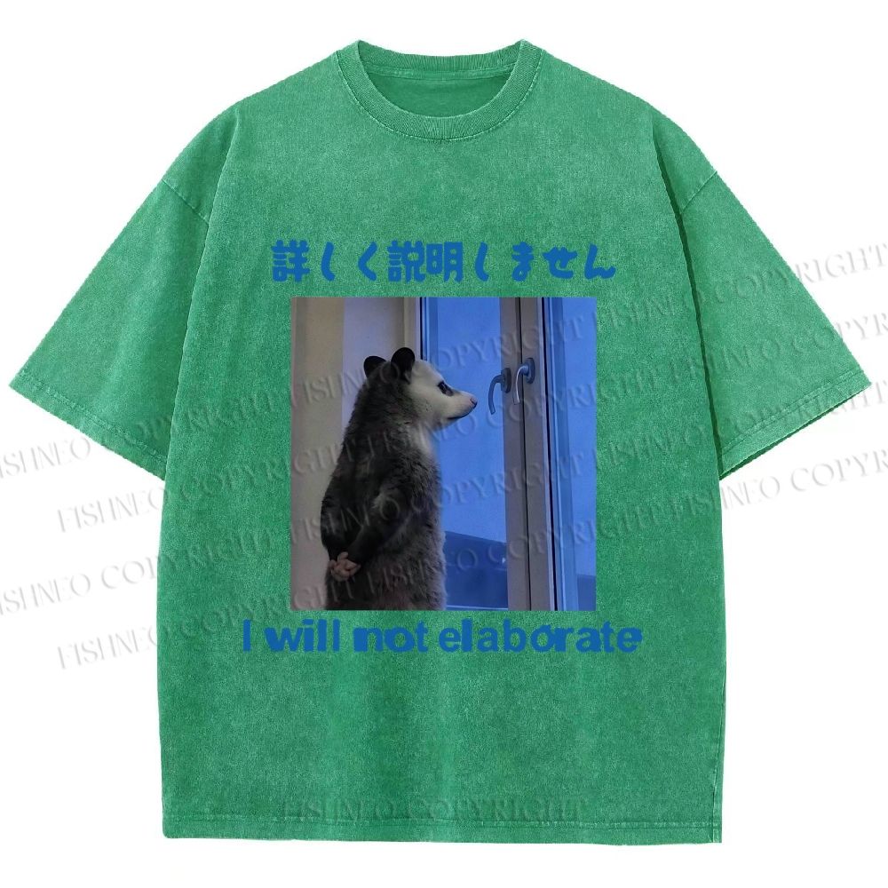 Unisex I Will not Elaborate Funny Opossum Printed Washed Tee