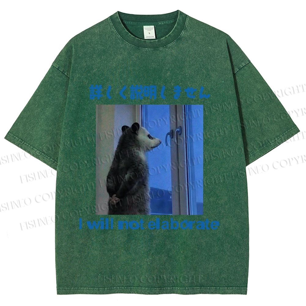 Unisex I Will not Elaborate Funny Opossum Printed Washed Tee