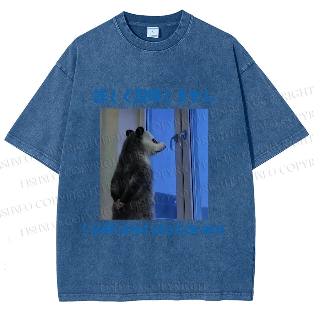 Unisex I Will not Elaborate Funny Opossum Printed Washed Tee
