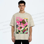 Unisex Yayoi Kusama Pink Flowers Printed Washed Tee