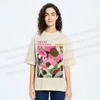 Unisex Yayoi Kusama Pink Flowers Printed Washed Tee