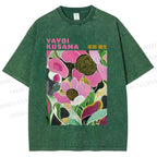 Unisex Yayoi Kusama Pink Flowers Printed Washed Tee