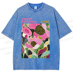 Unisex Yayoi Kusama Pink Flowers Printed Washed Tee