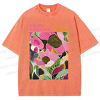 Unisex Yayoi Kusama Pink Flowers Printed Washed Tee