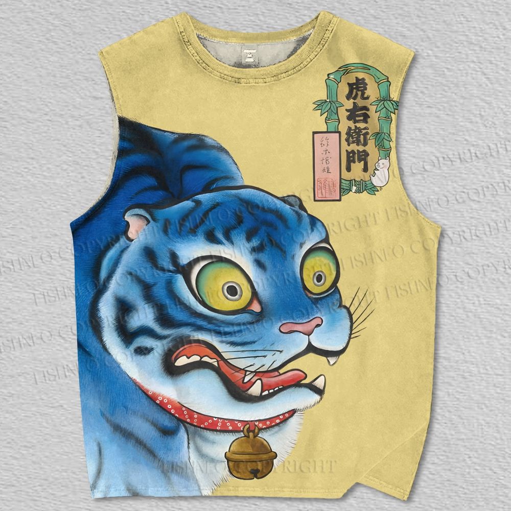 Unisex Torawemon Blue Tiger Printed Tank Top
