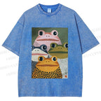 Unisex Japanese Frogs Printed Washed Tee