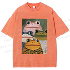 Unisex Japanese Frogs Printed Washed Tee