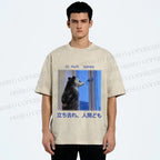 Unisex Go Away Human Mole Printed Washed Tee