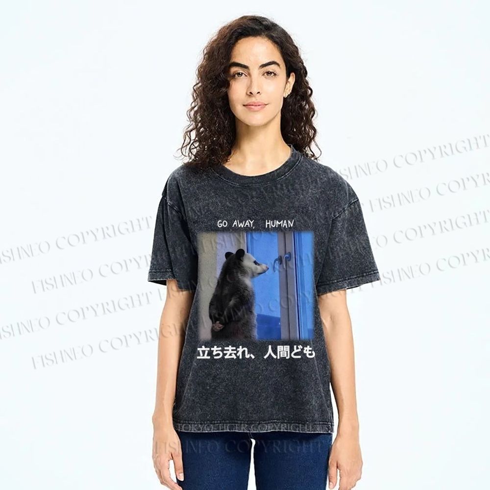 Unisex Go Away Human Mole Printed Washed Tee