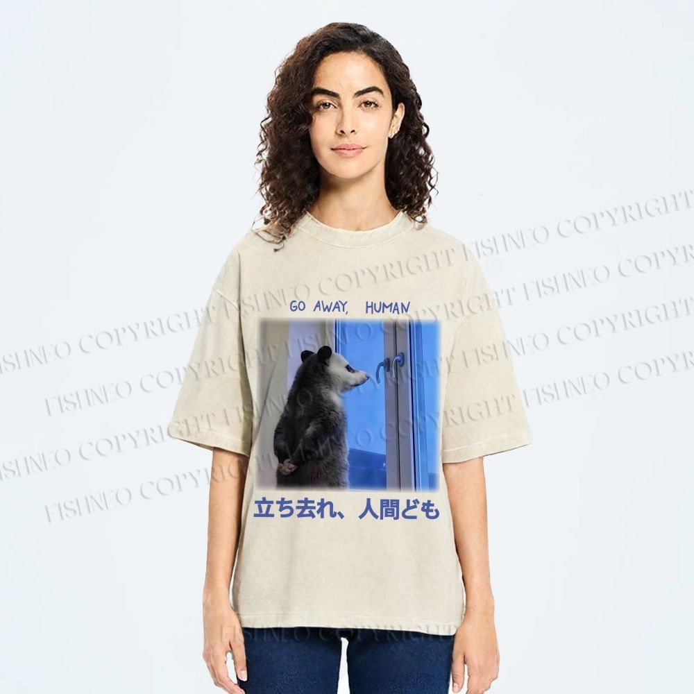 Unisex Go Away Human Mole Printed Washed Tee