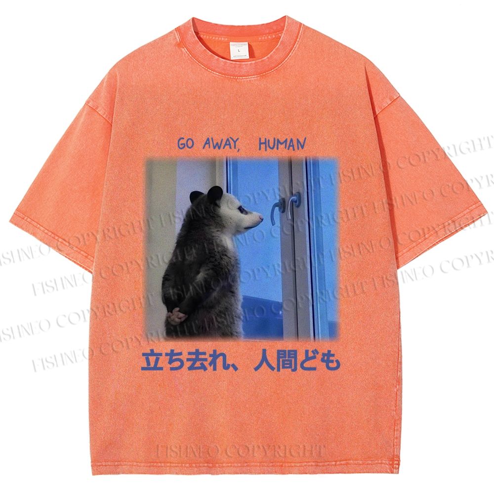 Unisex Go Away Human Mole Printed Washed Tee