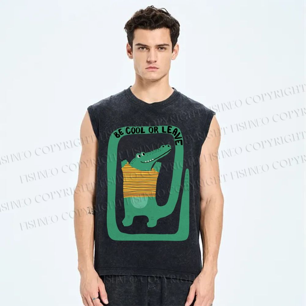 Unisex Be Cool Or Leave Crocodile Printed Washed Tank Top