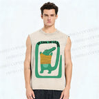 Unisex Be Cool Or Leave Crocodile Printed Washed Tank Top