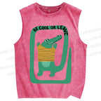 Unisex Be Cool Or Leave Crocodile Printed Washed Tank Top
