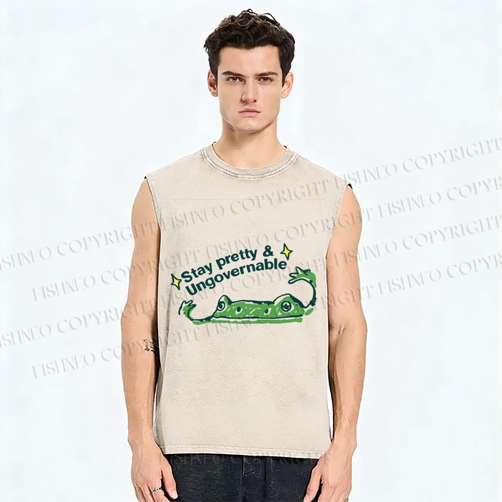 Unisex  Stay pretty Printed Washed Tank Top