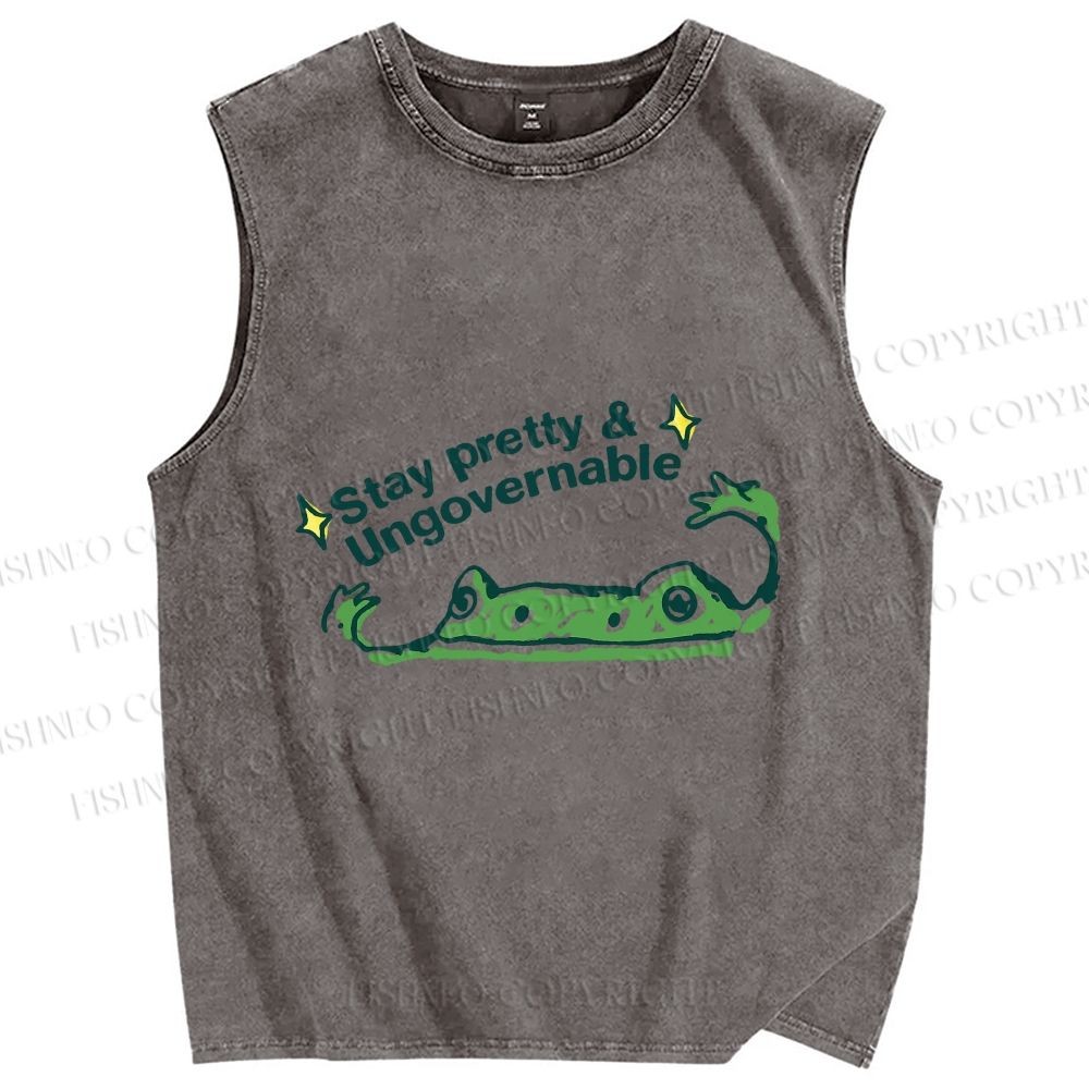 Unisex  Stay pretty Printed Washed Tank Top