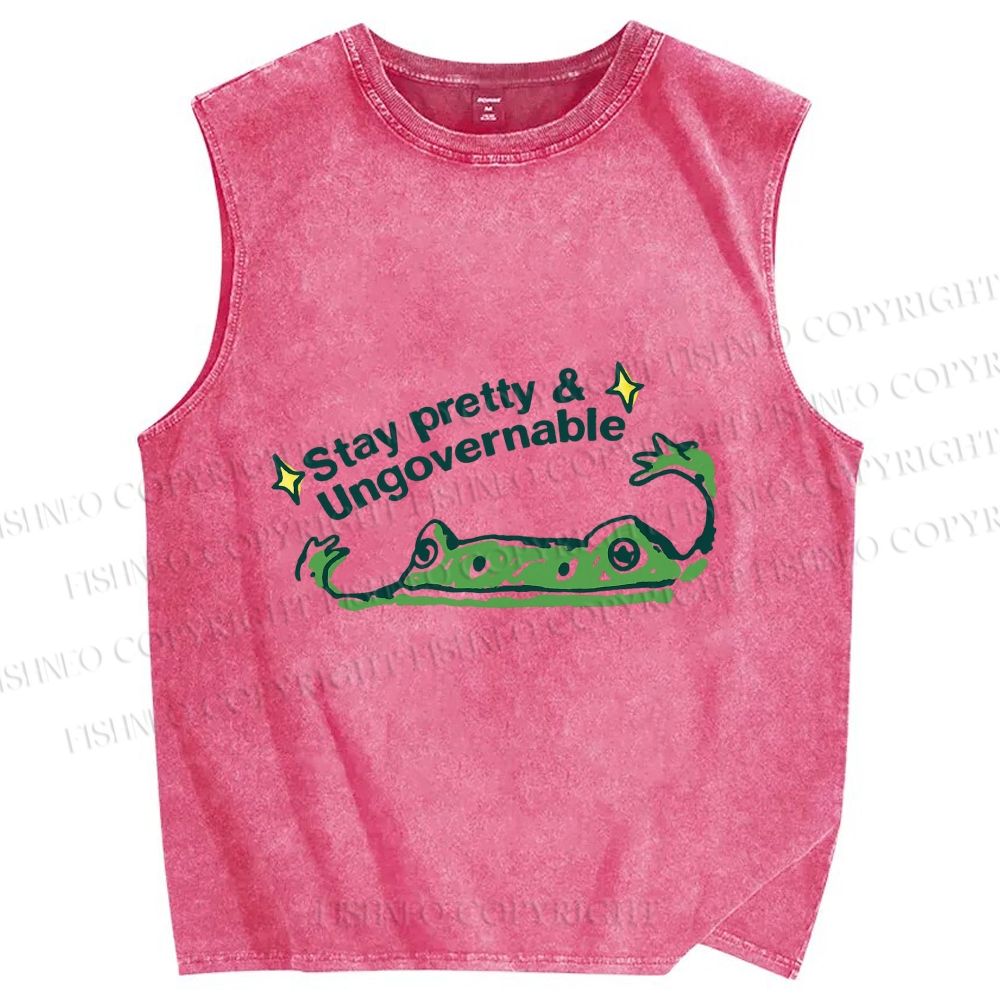 Unisex  Stay pretty Printed Washed Tank Top