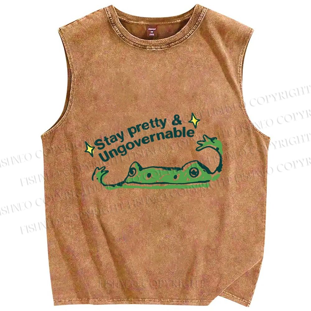 Unisex  Stay pretty Printed Washed Tank Top