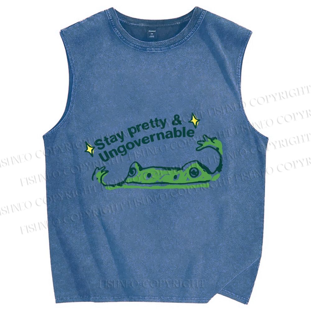 Unisex  Stay pretty Printed Washed Tank Top