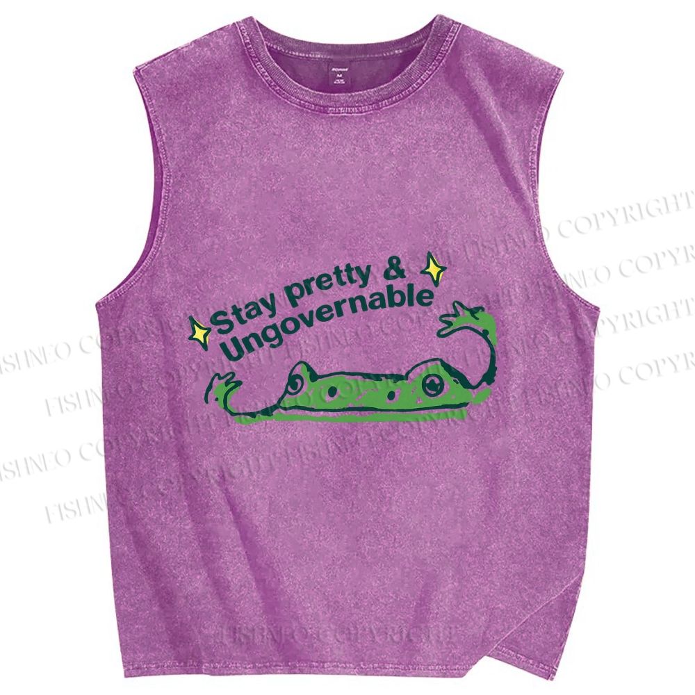 Unisex  Stay pretty Printed Washed Tank Top