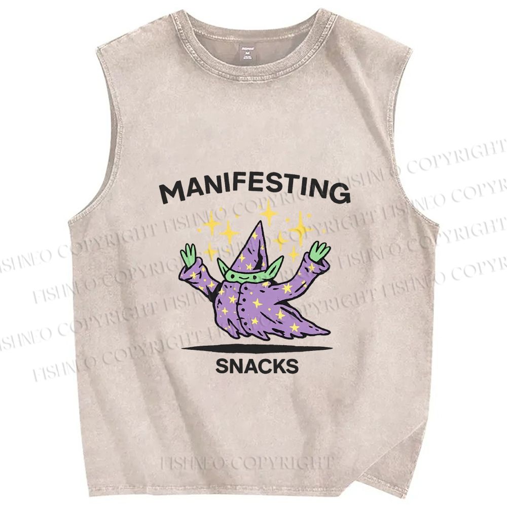 Unisex manifesting snacks Printed Washed Tank Top