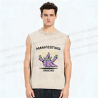 Unisex manifesting snacks Printed Washed Tank Top