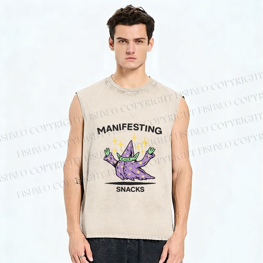 Unisex manifesting snacks Printed Washed Tank Top