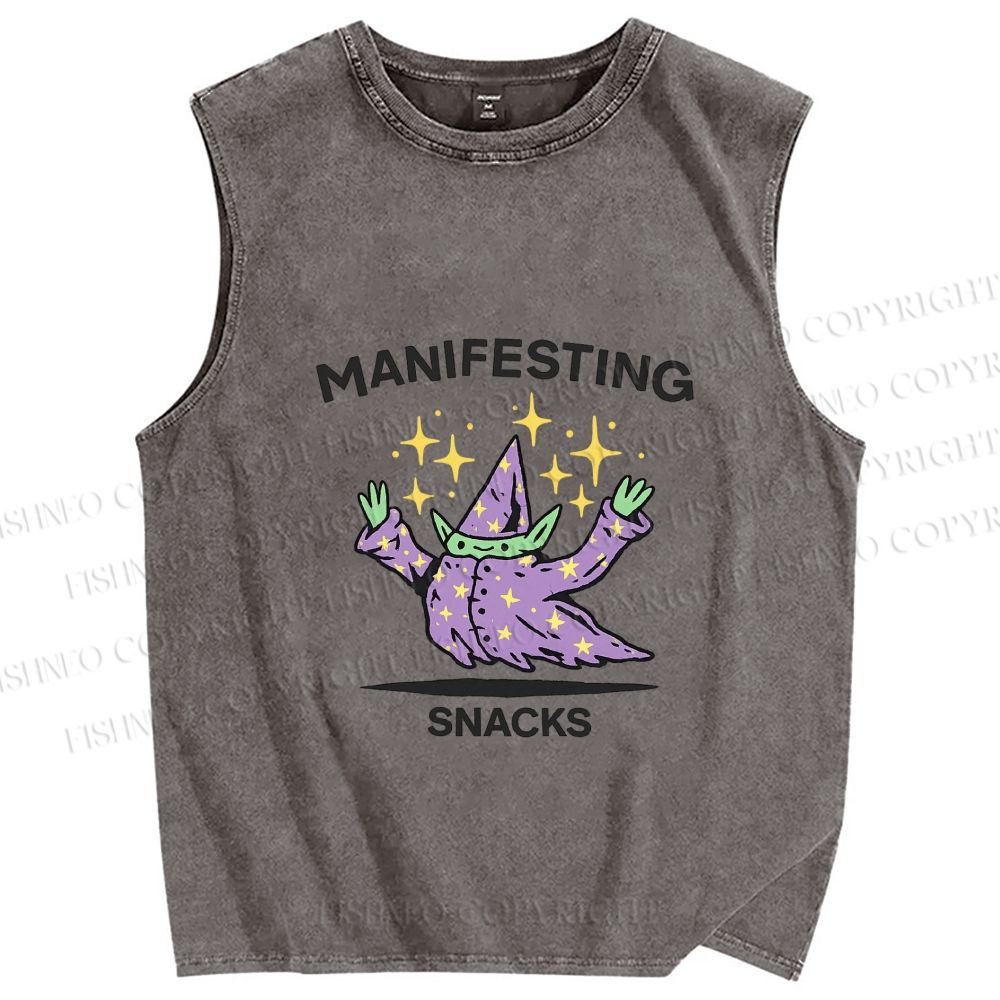 Unisex manifesting snacks Printed Washed Tank Top