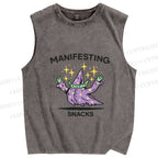 Unisex manifesting snacks Printed Washed Tank Top