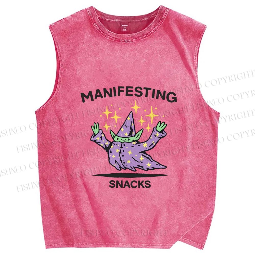 Unisex manifesting snacks Printed Washed Tank Top