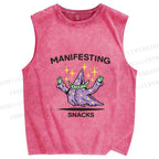 Unisex manifesting snacks Printed Washed Tank Top