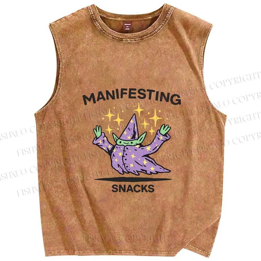 Unisex manifesting snacks Printed Washed Tank Top