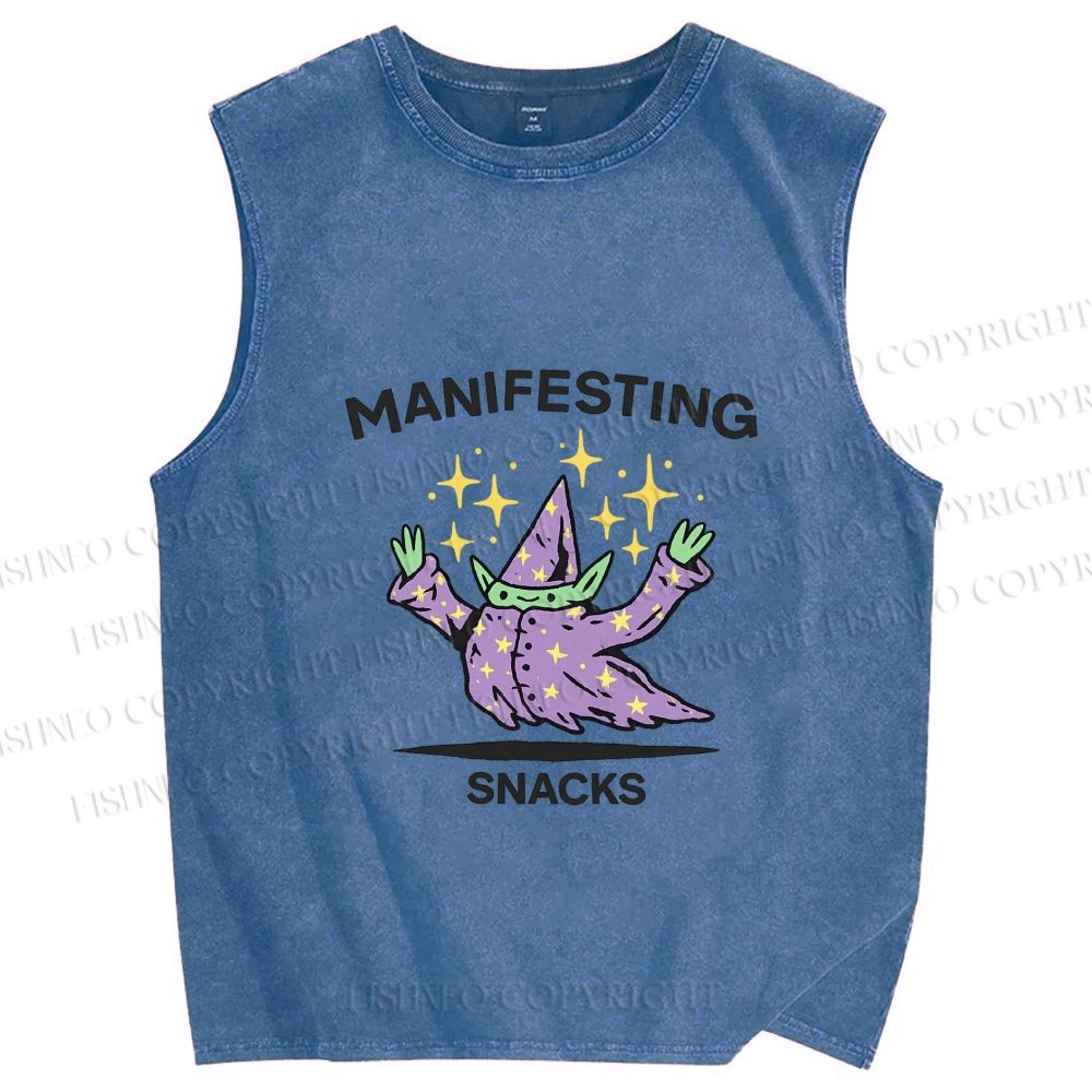 Unisex manifesting snacks Printed Washed Tank Top